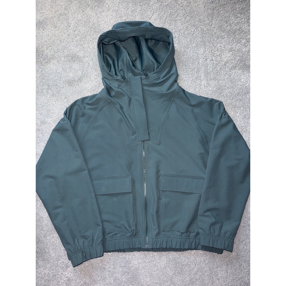 FLX Women Hooded‎ Woven Utility Jacket Sage Green Full Zip Cargo Pockets Large